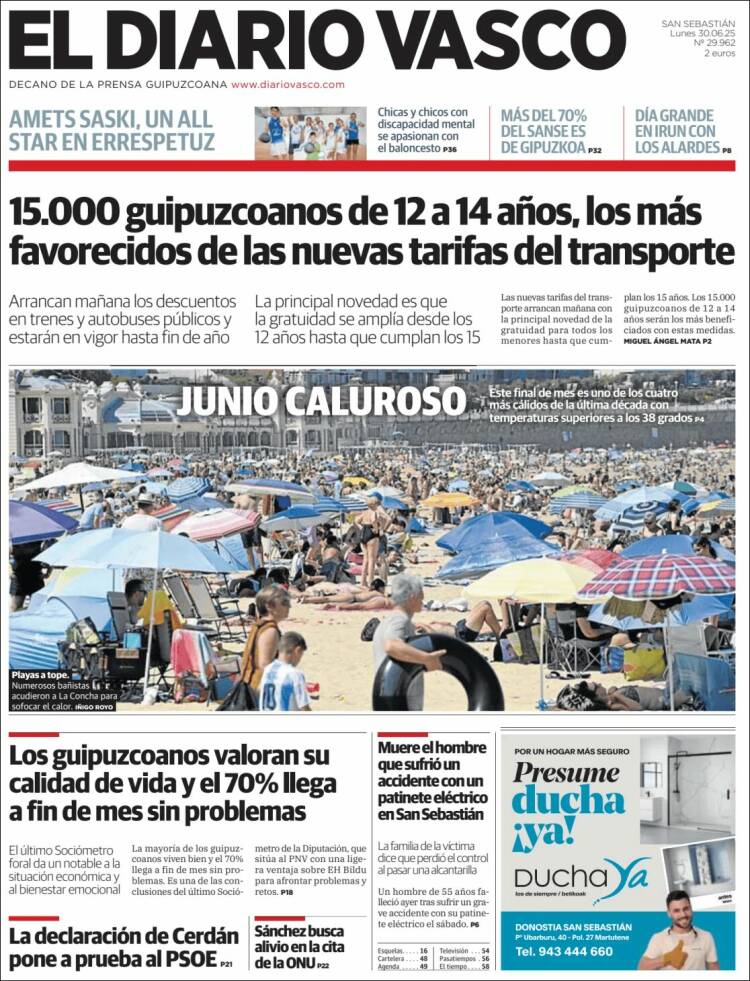 Portada de Diario Vasco (España)