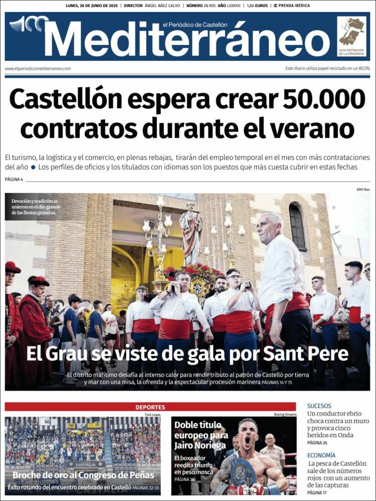 Portada de El Periódico Mediterraneo (España)