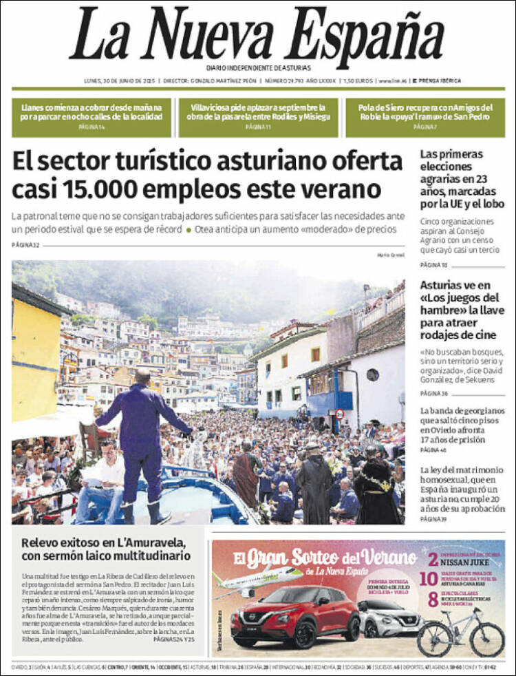 Portada de La Nueva España (Espagne)