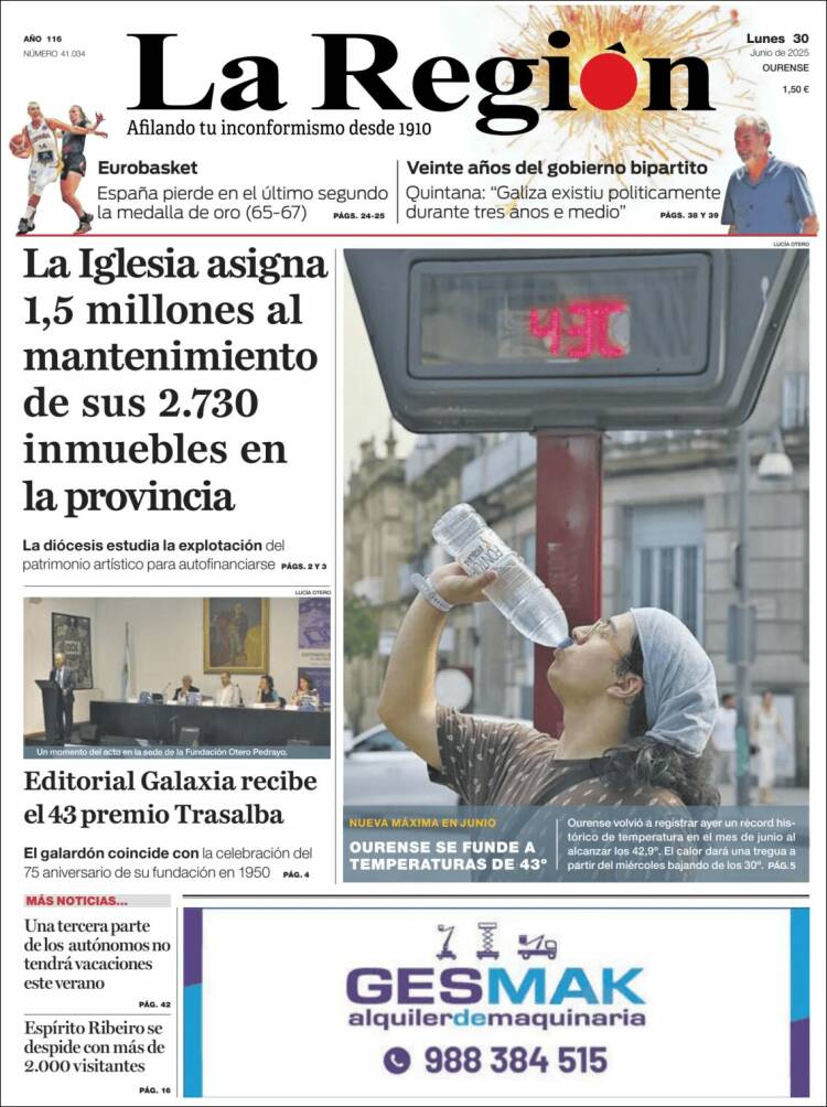 Portada de La Región de Ourense (España)