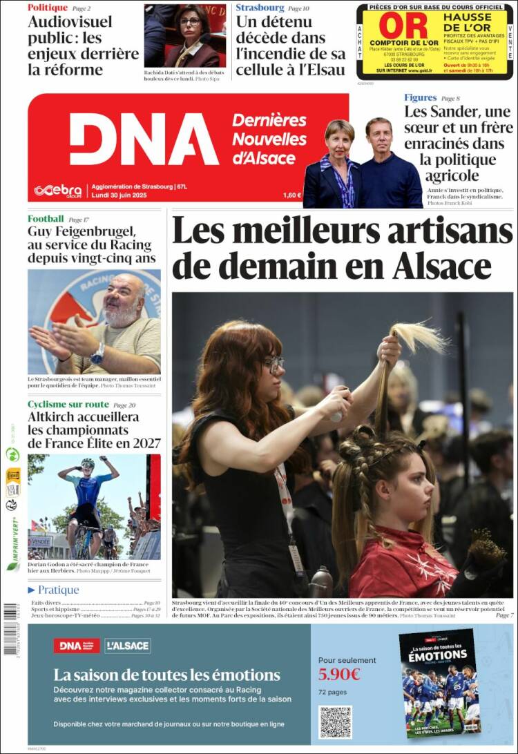 Portada de Les Dernières Nouvelles d'Alsace (France)