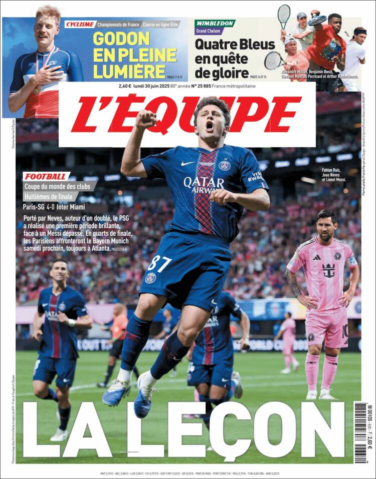 Portada de L'Equipe (Francia)
