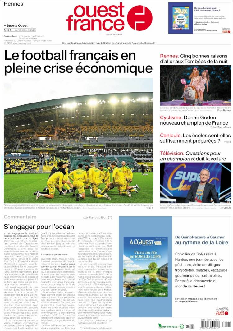 Portada de Ouest France (Francia)