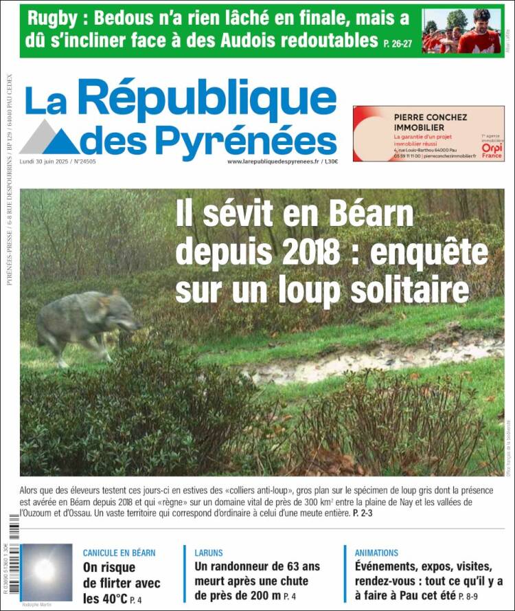 Portada de La République des Pyrénées (Francia)