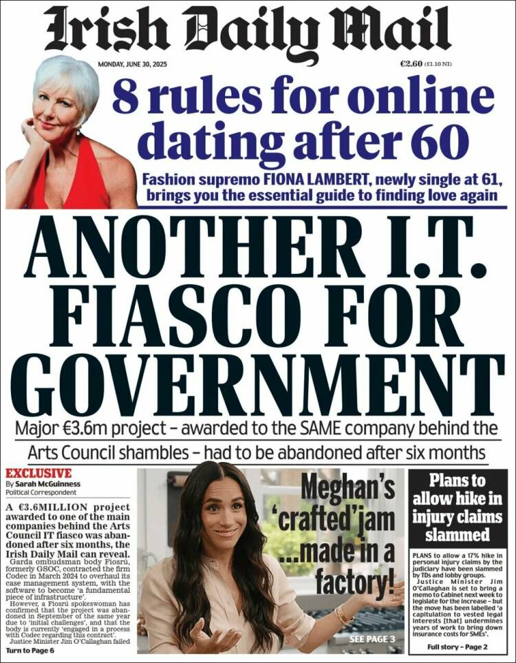 Portada de Irish Daily Mail (Irlanda)