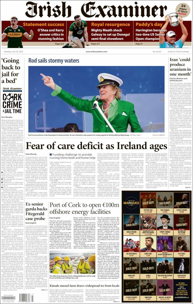 Portada de Irish Examiner (Irlande)