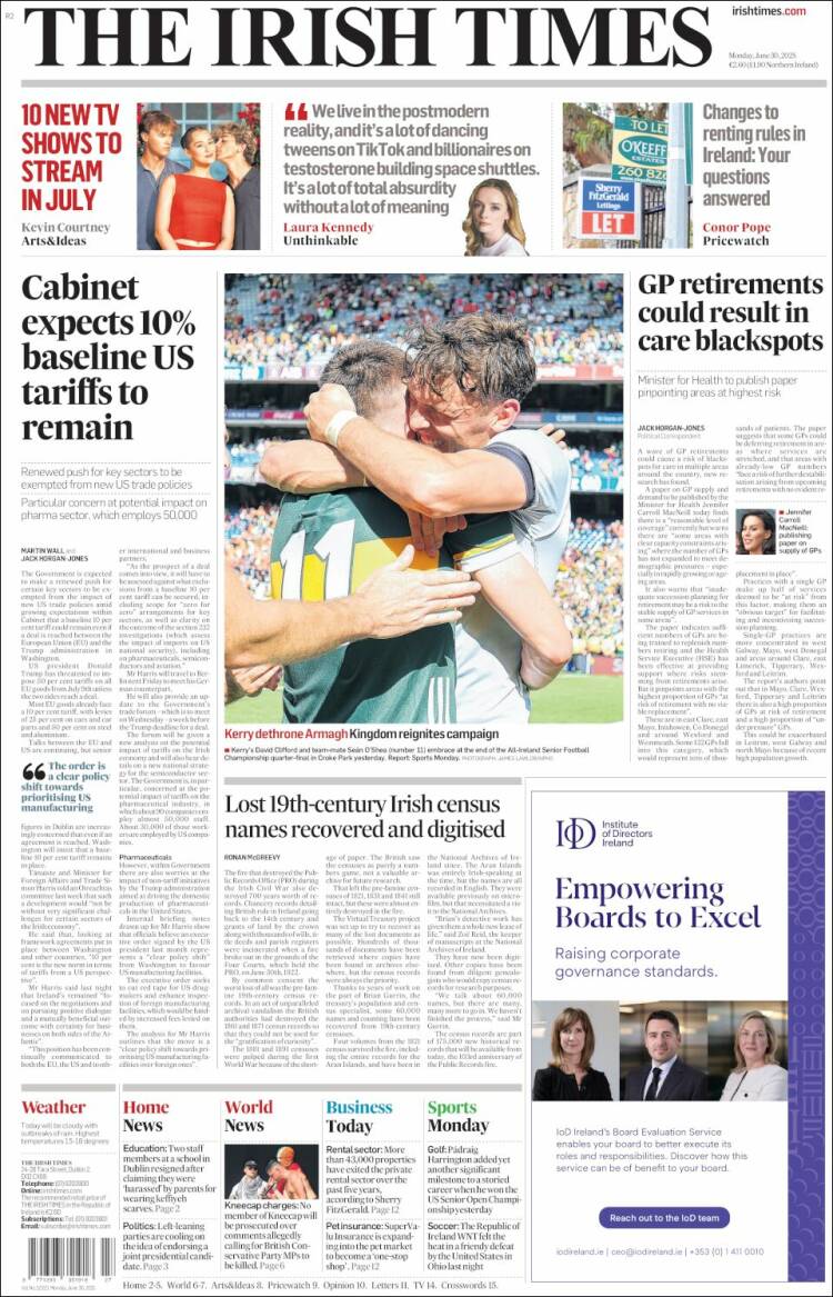 Portada de Irish Times (Ireland)