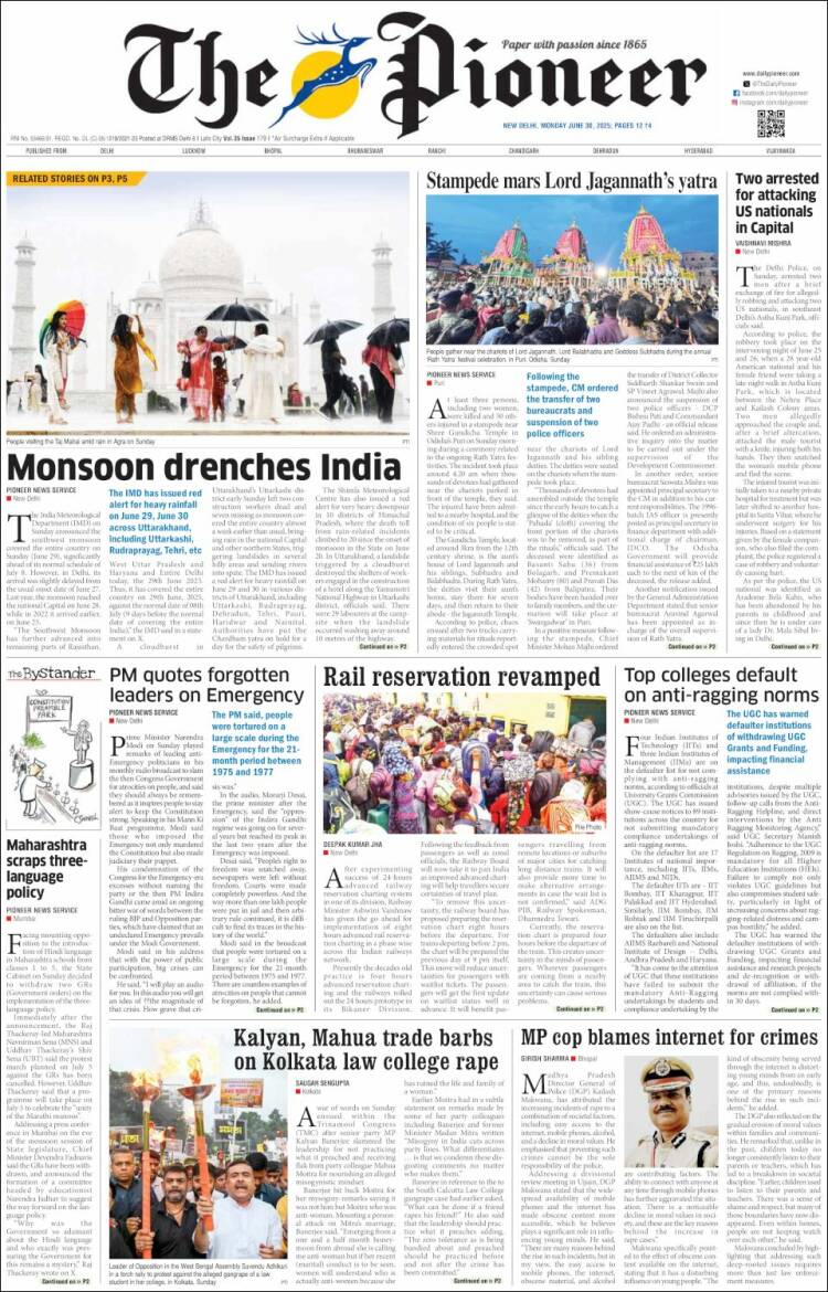 Portada de The Pioneer (India)