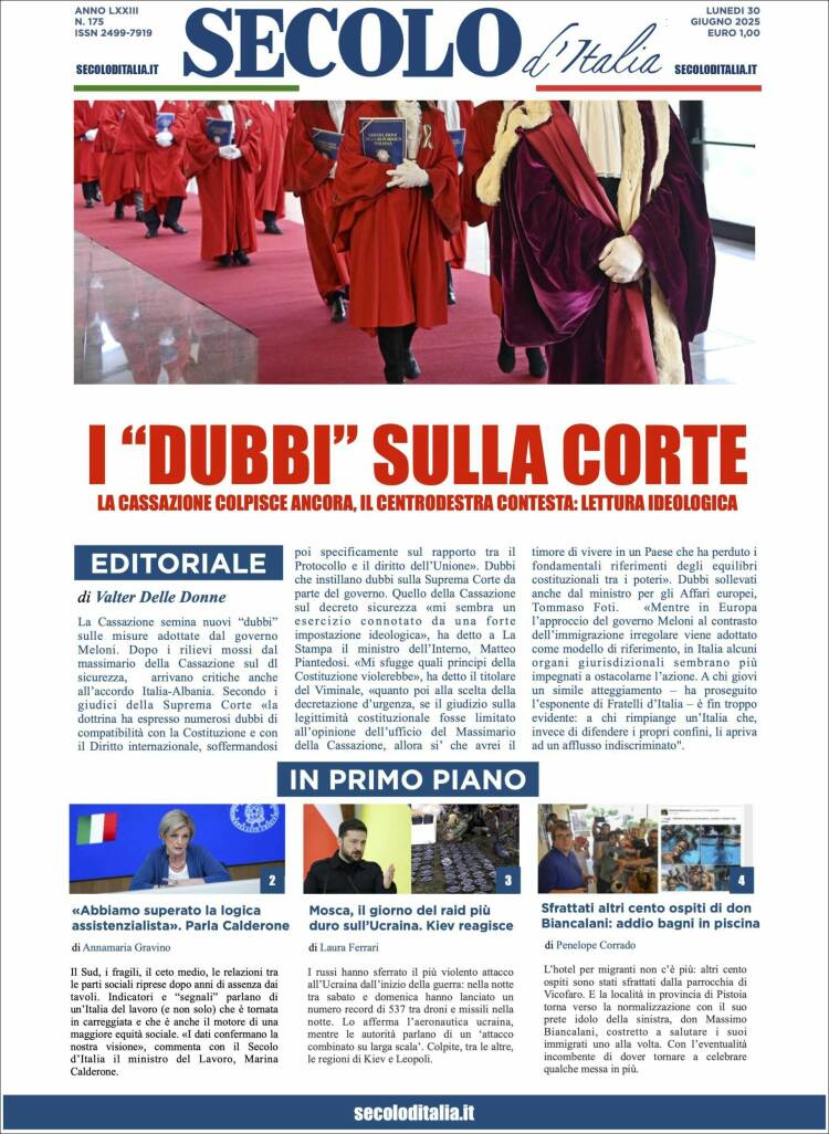 Portada de Secolo d'Italia (Italia)