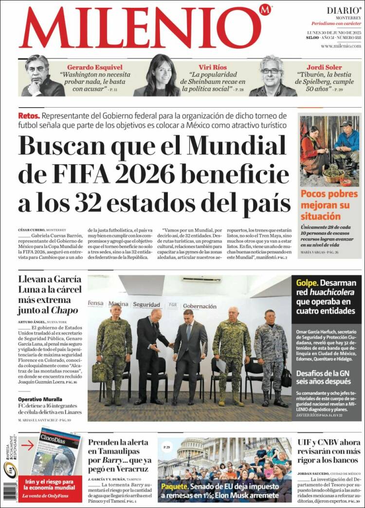 Portada de Milenio de Monterrey (México)