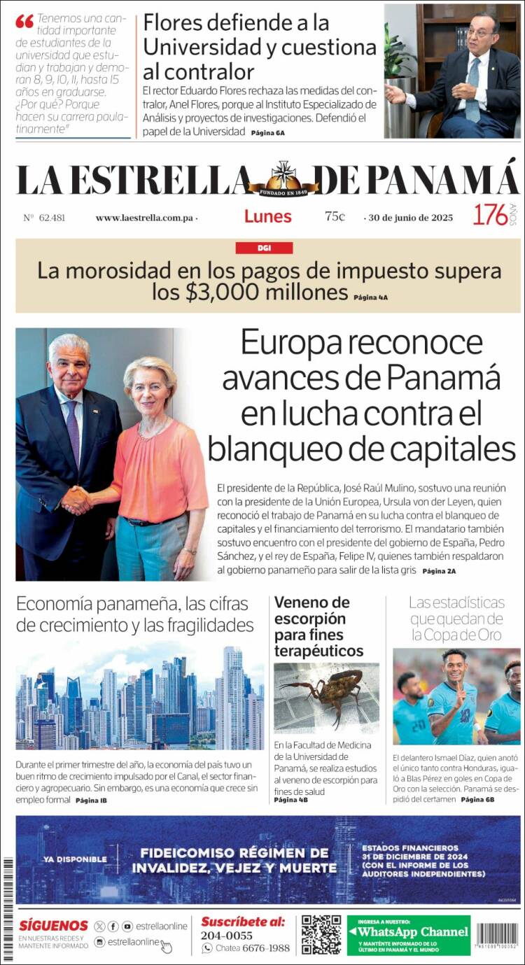 Portada de La Estrella de Panamá (Panamá)