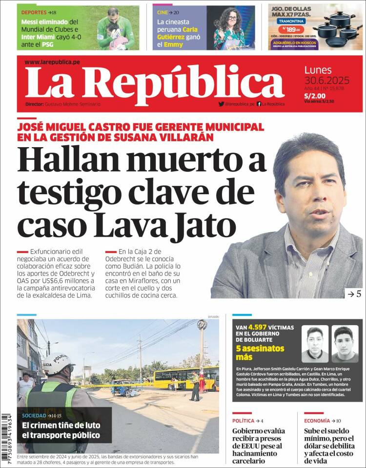 Portada de La Republica (Perú)