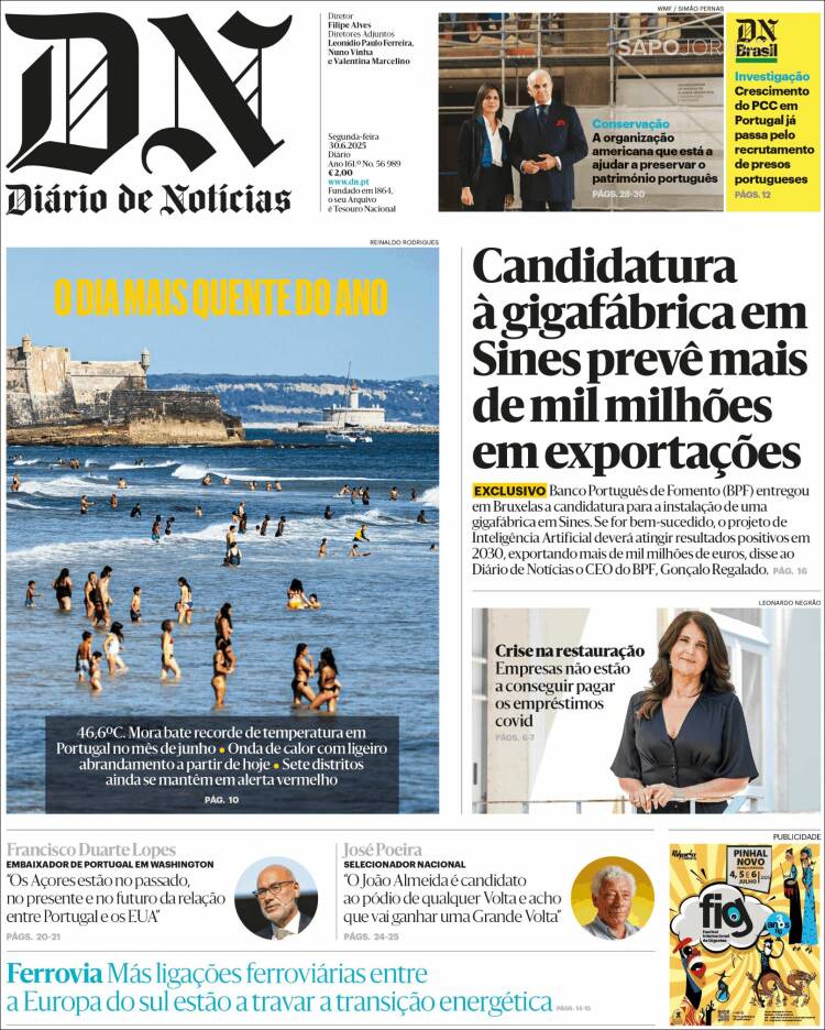 Portada de Diário de Noticias (Portugal)