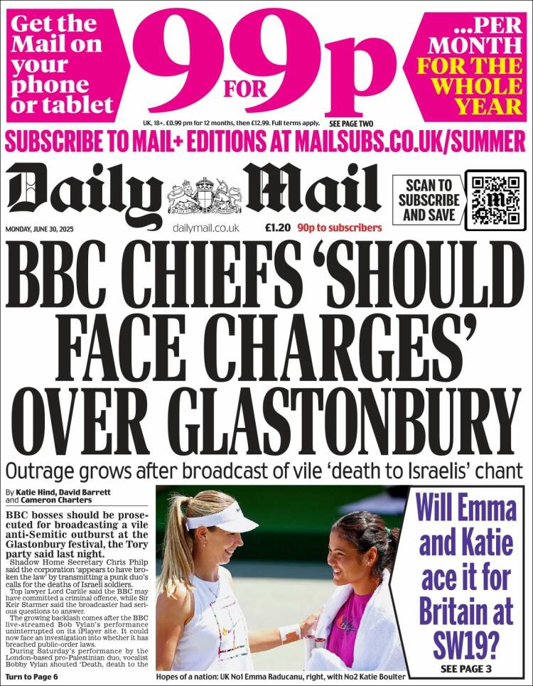 Portada de Daily Mail (Reino Unido)