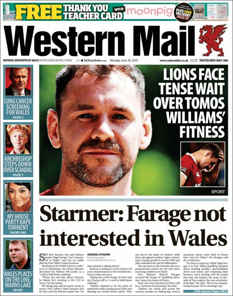 Portada de Western Mail (Reino Unido)