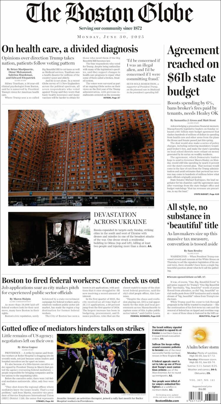 Portada de Boston Globe (USA)
