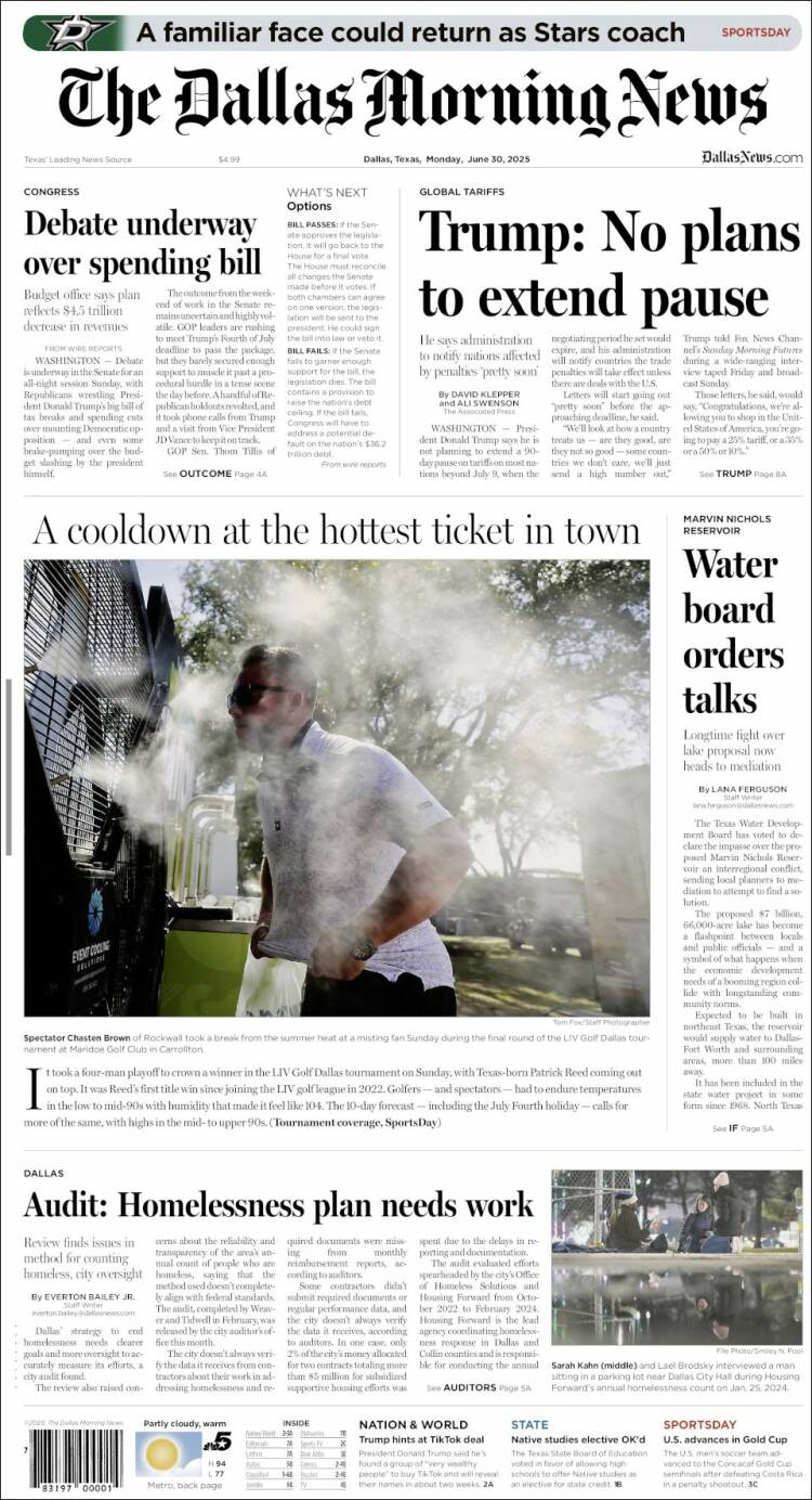 Portada de Dallas Morning News (États-Unis)