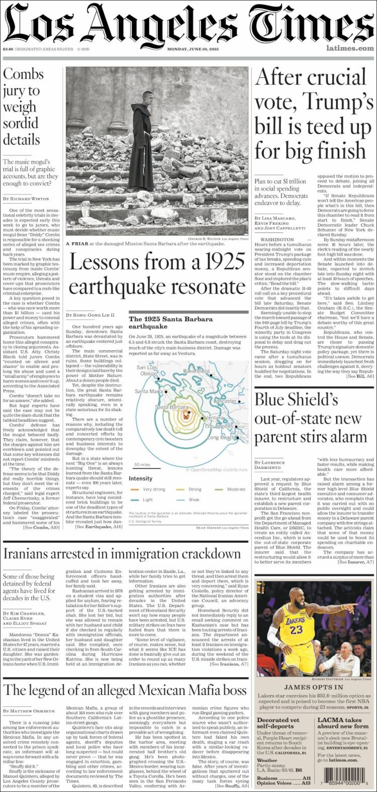 Portada de Los Angeles Times (USA)