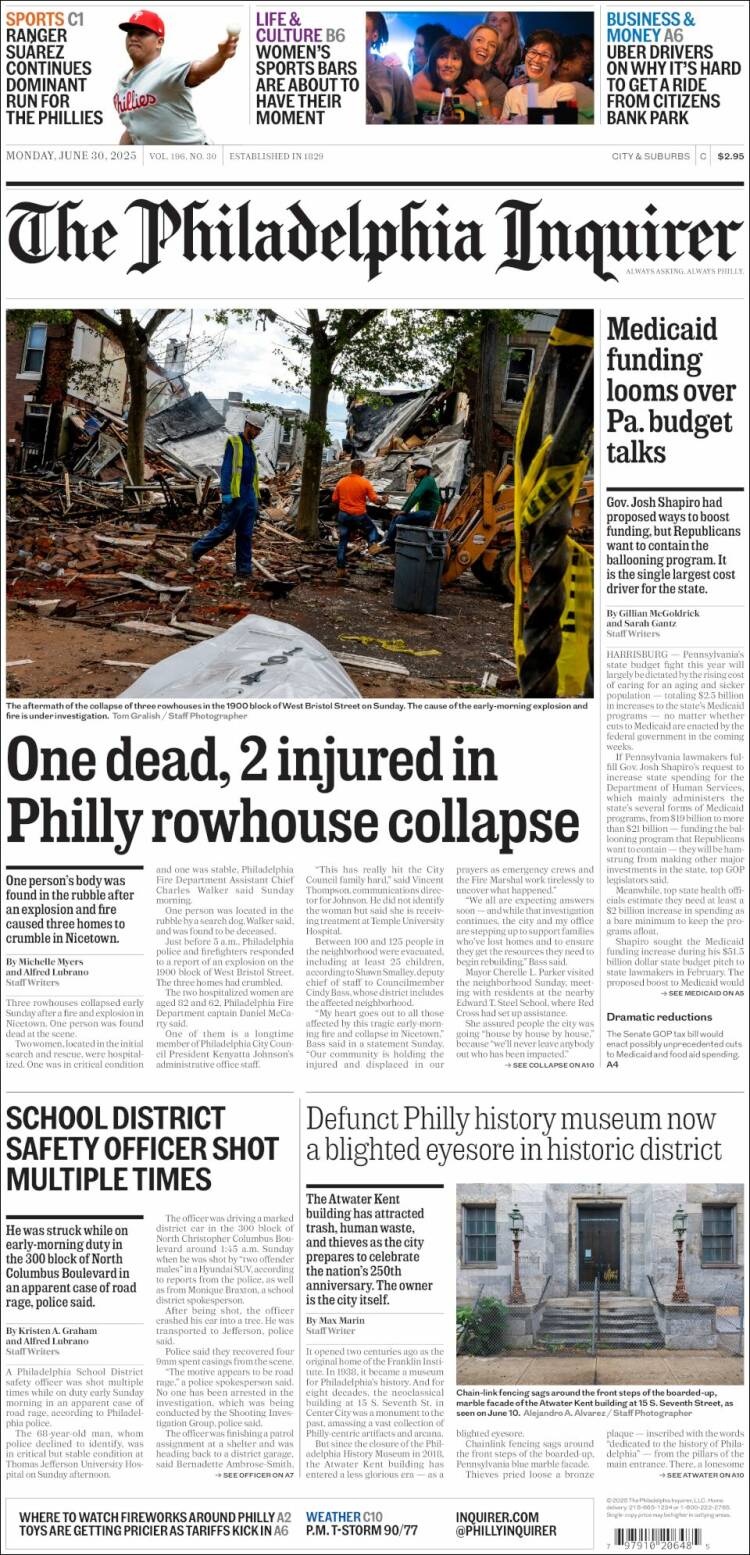 Portada de Philadelphia Inquirer (USA)