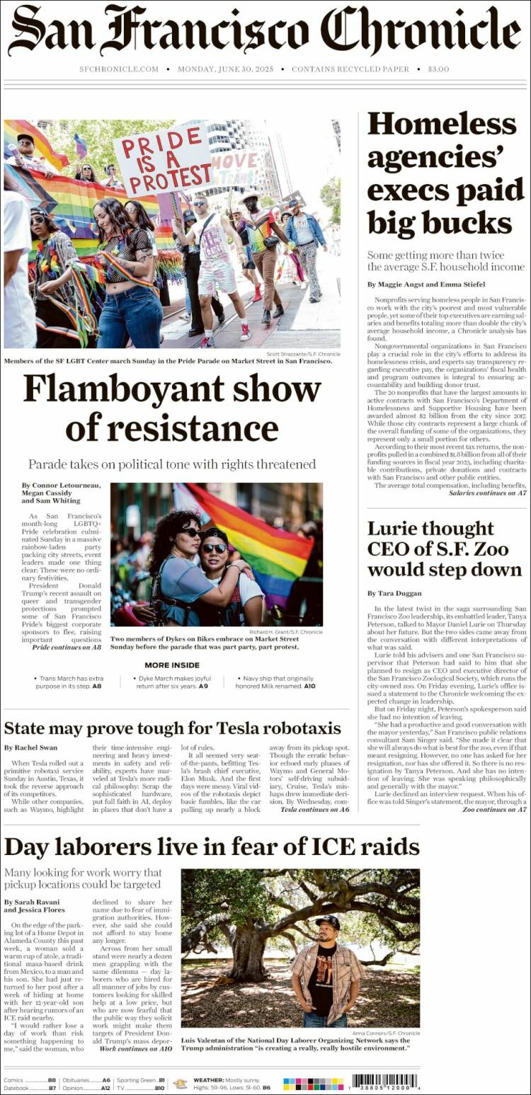 Portada de San Francisco Chronicle (États-Unis)