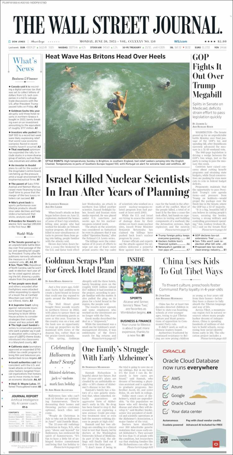 Portada de Wall Street Journal (USA)