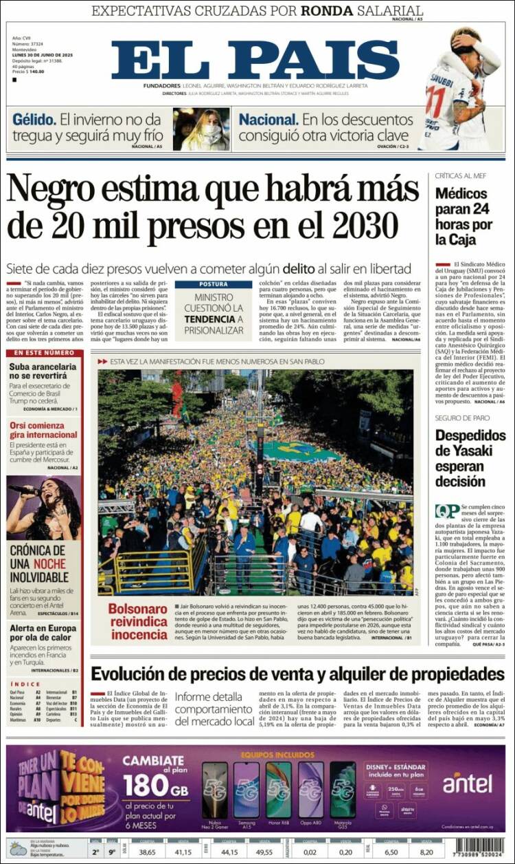 Portada de El País (Uruguay)