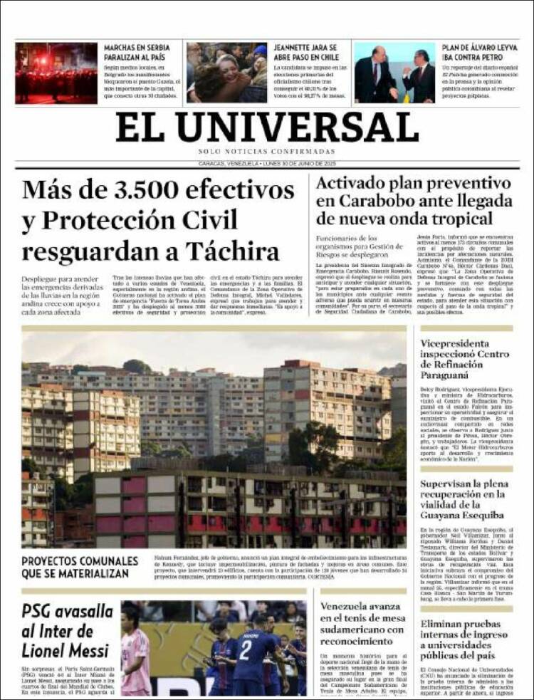 Portada de Universal (Venezuela)