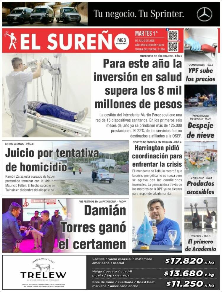 Portada de Diario El Sureño (Argentina)