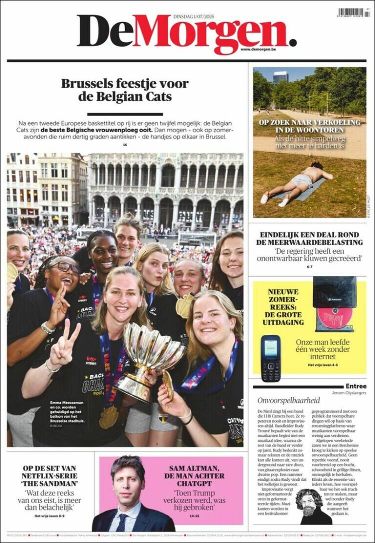 Portada de De Morgen (Bélgica)