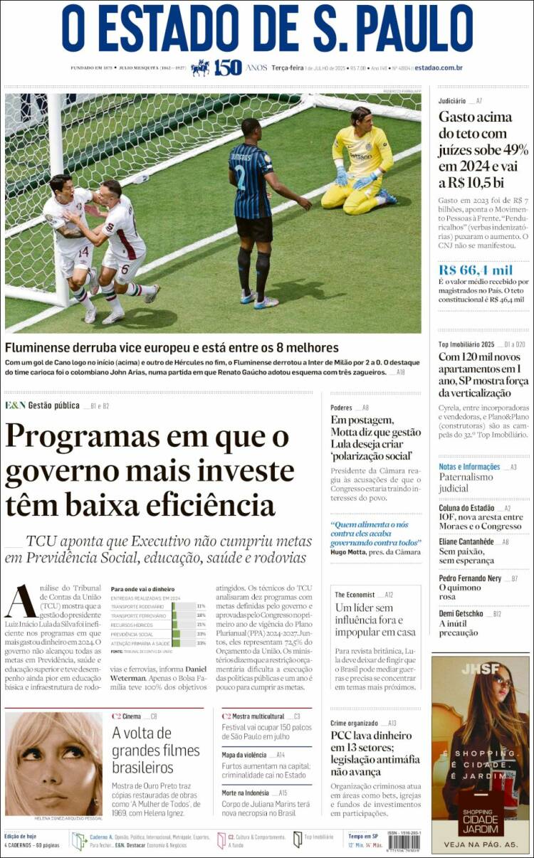 Portada de O Estado de São Paulo (Brasil)