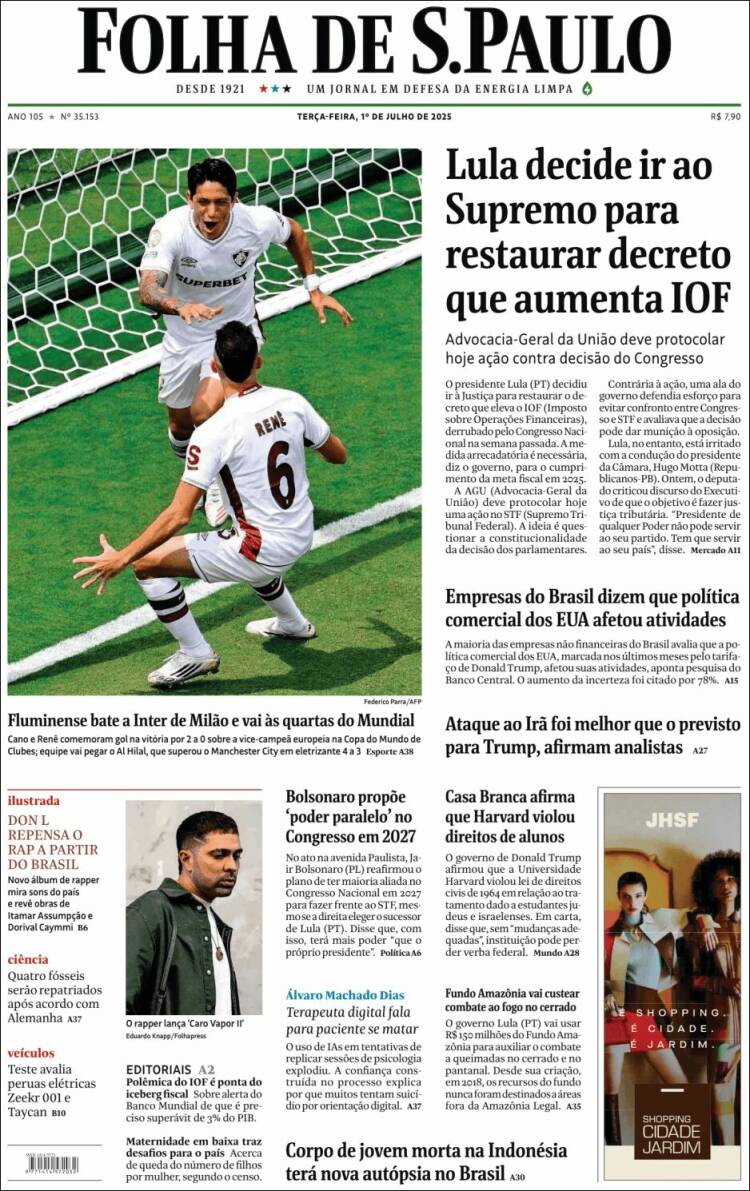 Portada de Folha de São Paulo (Brasil)