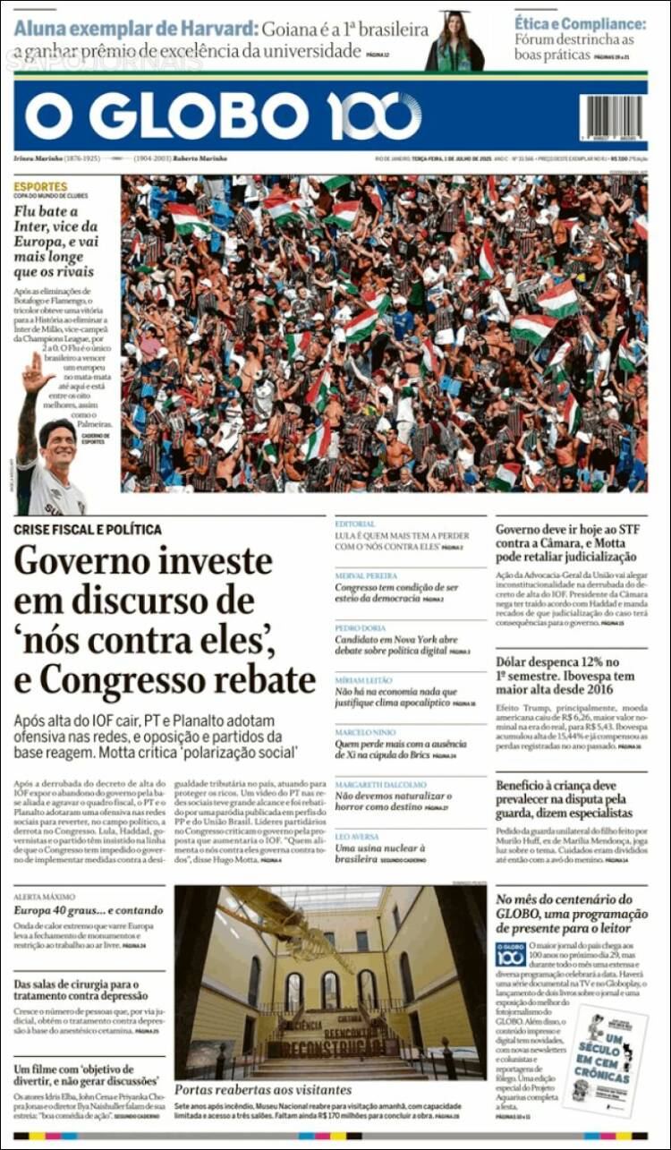 Portada de O Globo (Brasil)