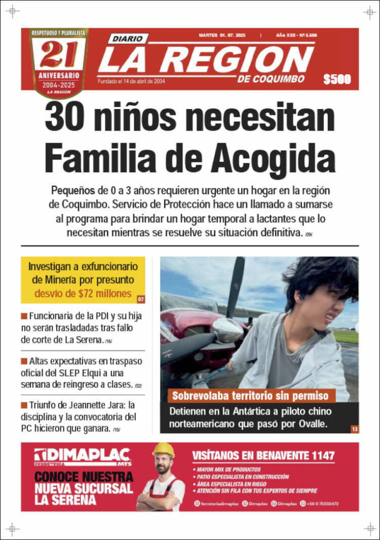 Portada de Diario La Región de Coquimbo (Chile)