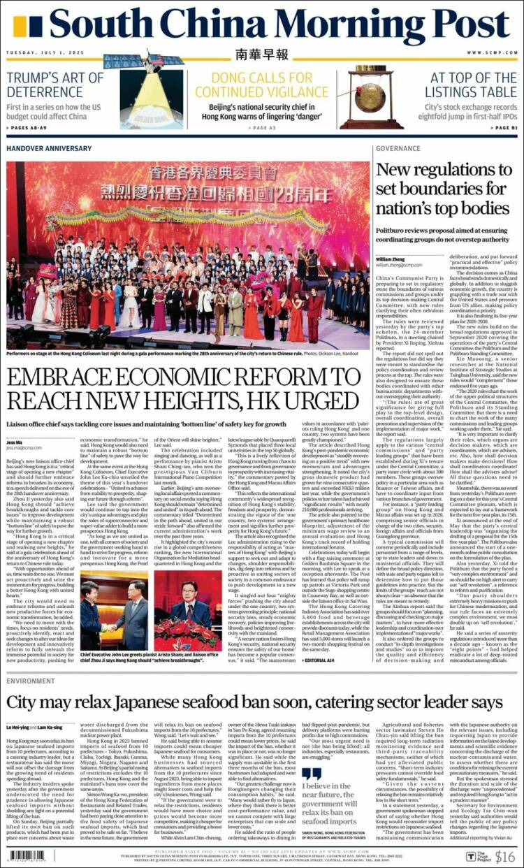 Portada de South China Morning Post (China)