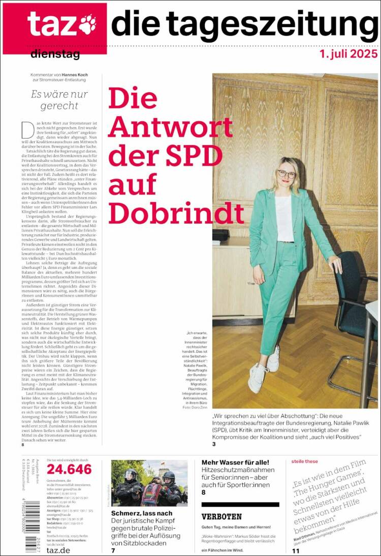 Portada de Die Tageszeitung (Alemania)