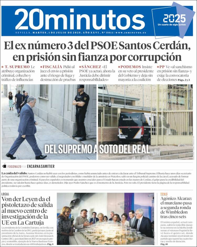 Portada de 20 Minutos - Sevilla (Espagne)