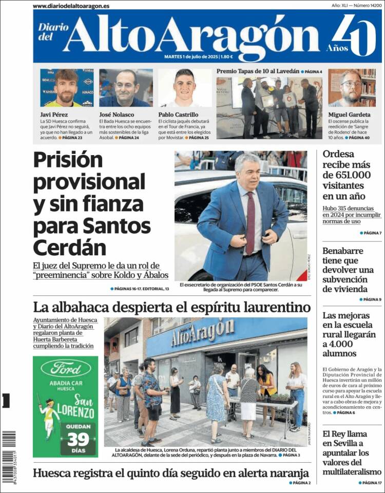 Portada de Diario del AltoAragón (Espagne)