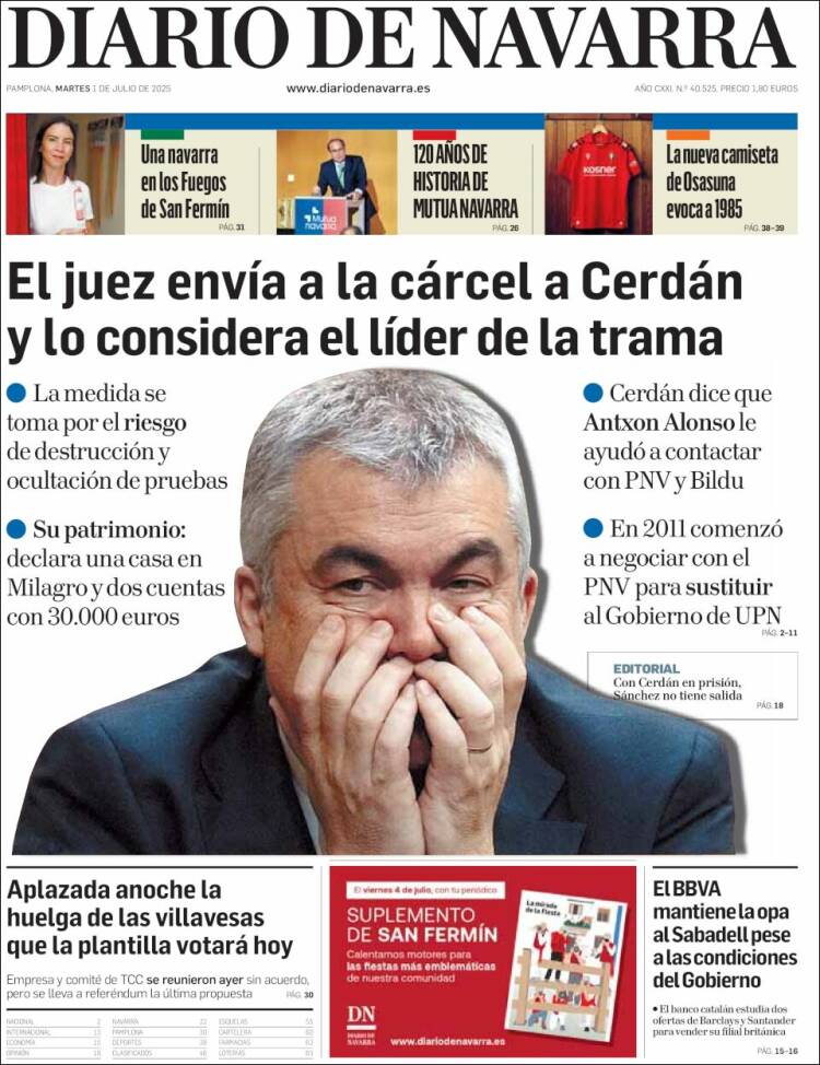 Portada de Diario de Navarra (España)