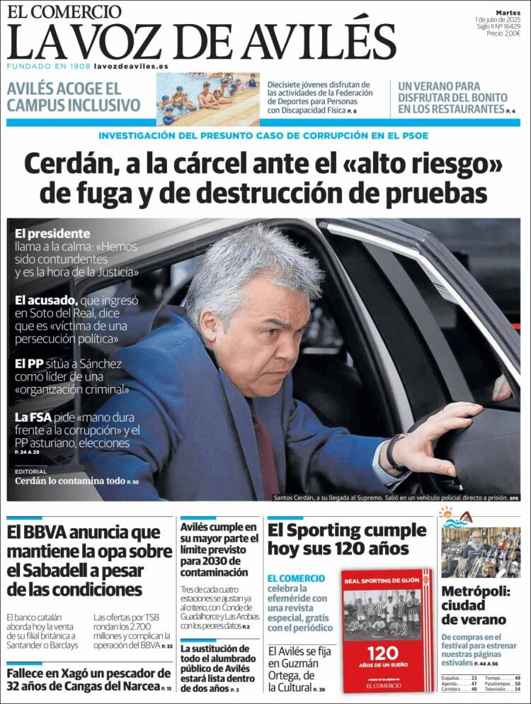 Portada de El Comercio - Avilés (España)