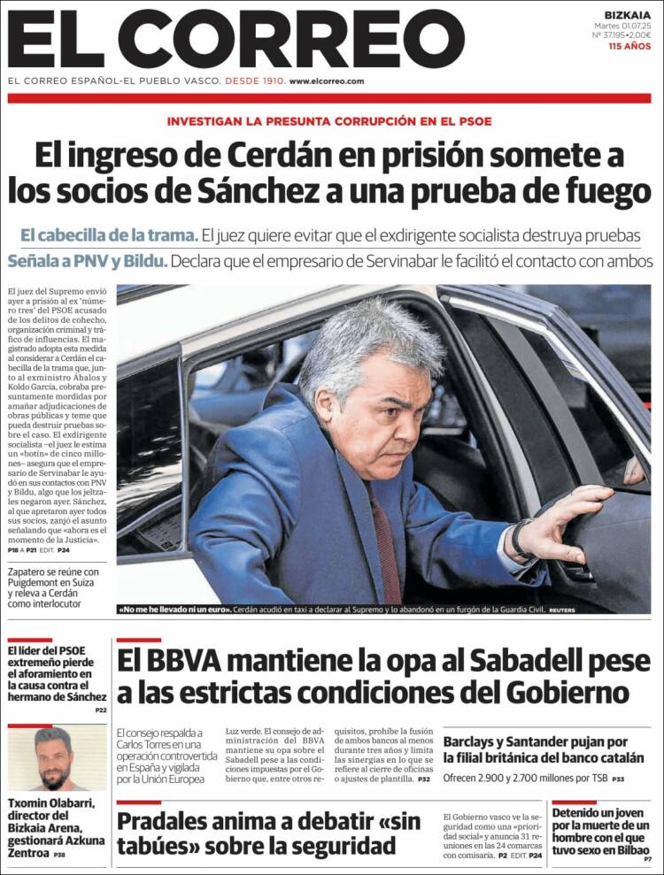 Portada de El Correo (España)