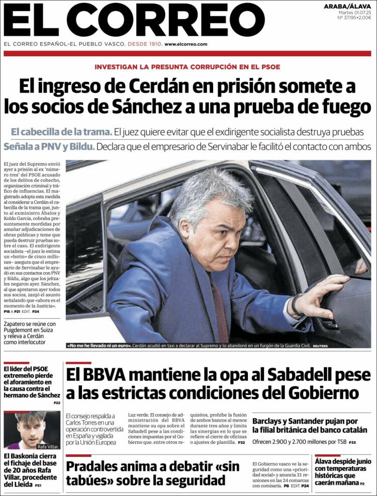 Portada de El Correo - Álava (España)