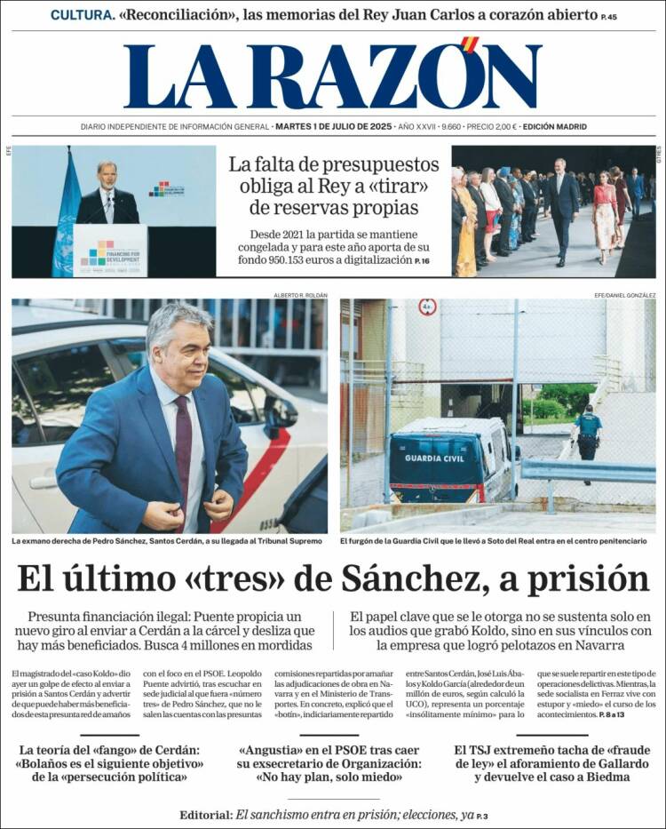 Portada de La Razón (España)