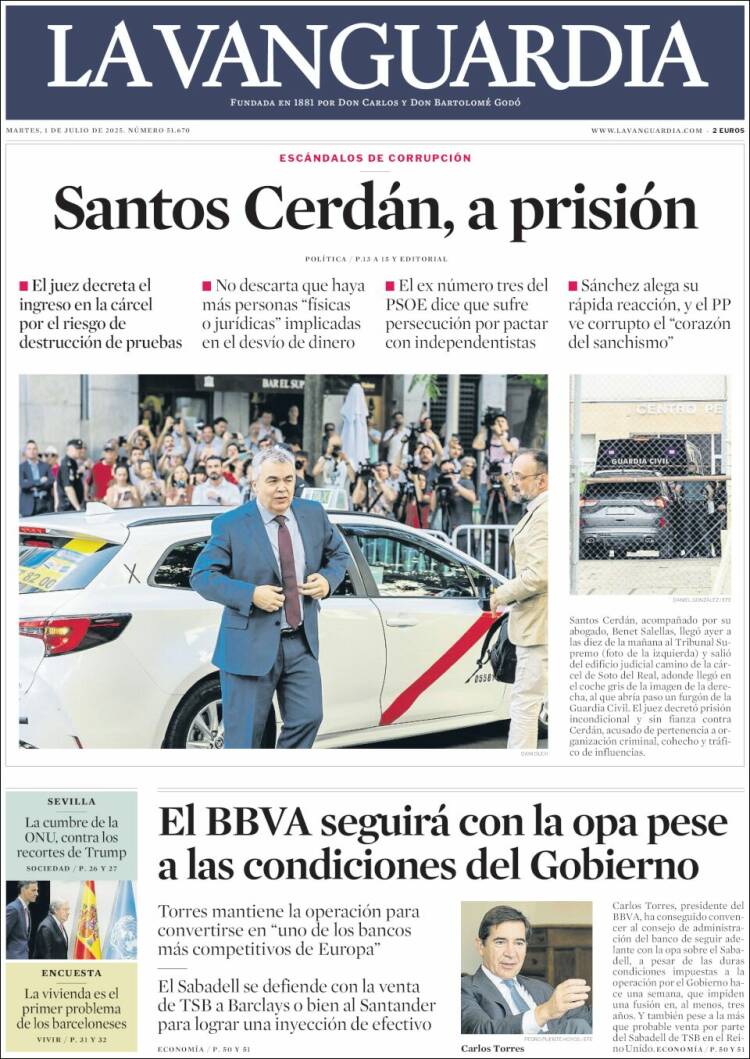Portada de La Vanguardia (España)