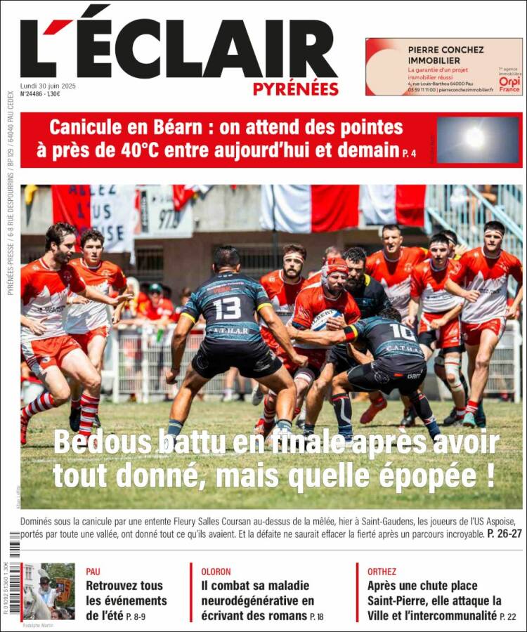 Portada de L'Eclair des Pyrénées (Francia)
