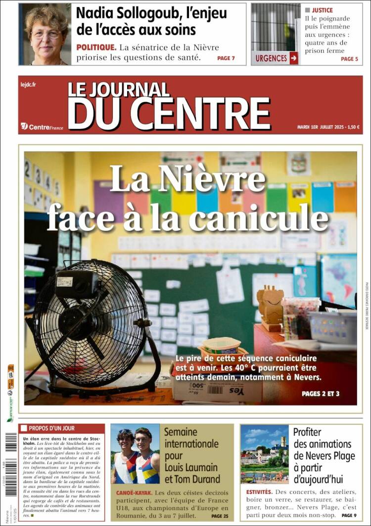 Portada de Le Journal du Centre (Francia)