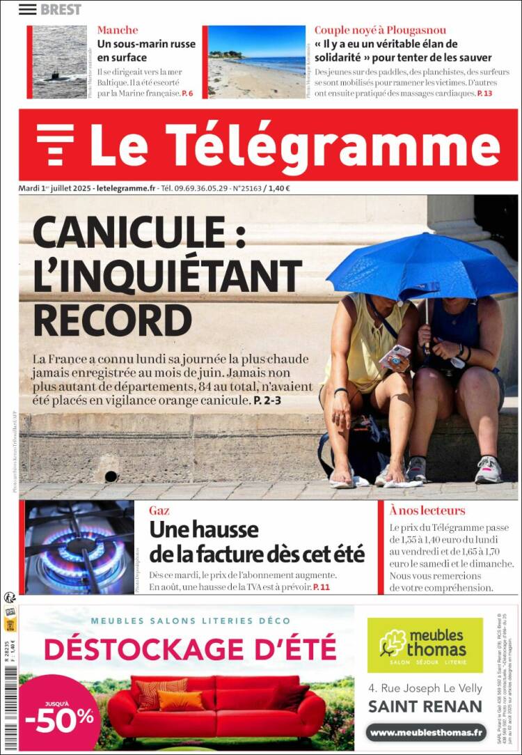 Portada de Télégramme (Francia)