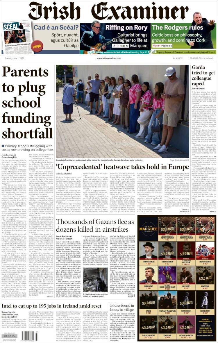 Portada de Irish Examiner (Irlanda)
