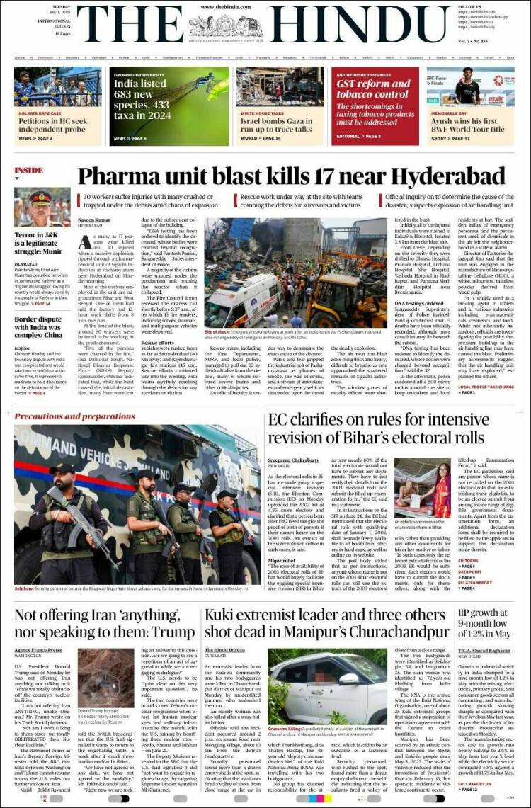 Portada de The Hindu (India)