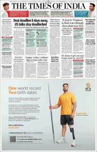 Portada de The Times of India (India)