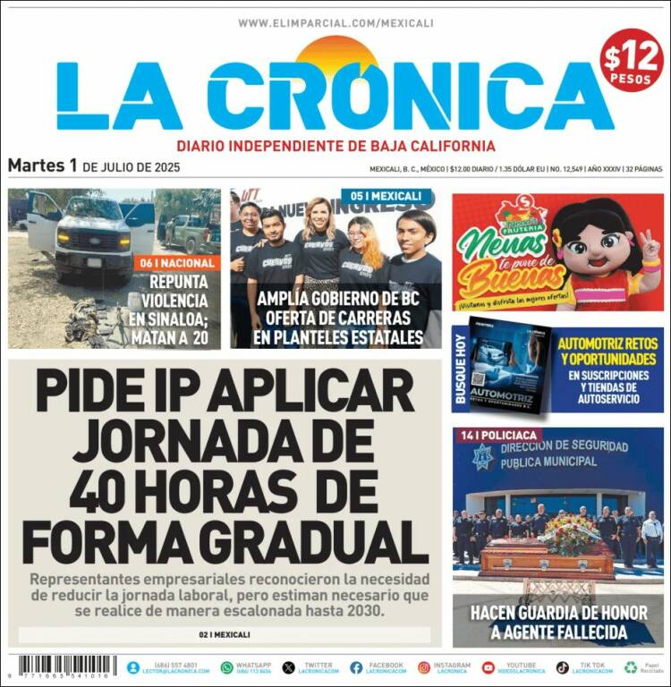 Portada de La Crónica de Baja California (México)
